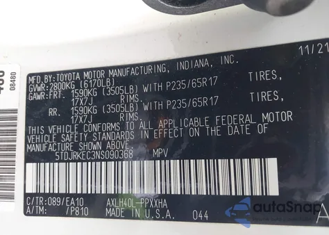 2022 Toyota Sienna Xle z USA, uszkodzony, nr VIN 5TDJRKEC3NS090368